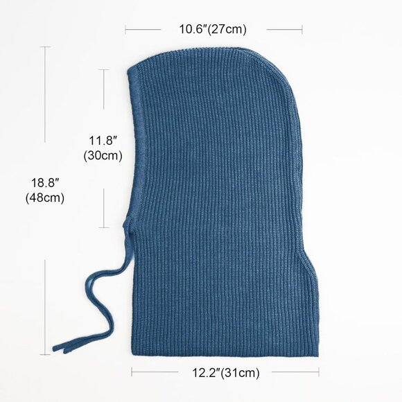 Women Scarf Hat Balaclava Beanie Skull Cap with Drawstring Warm Hat Peacock Blue - Picture 2 of 7